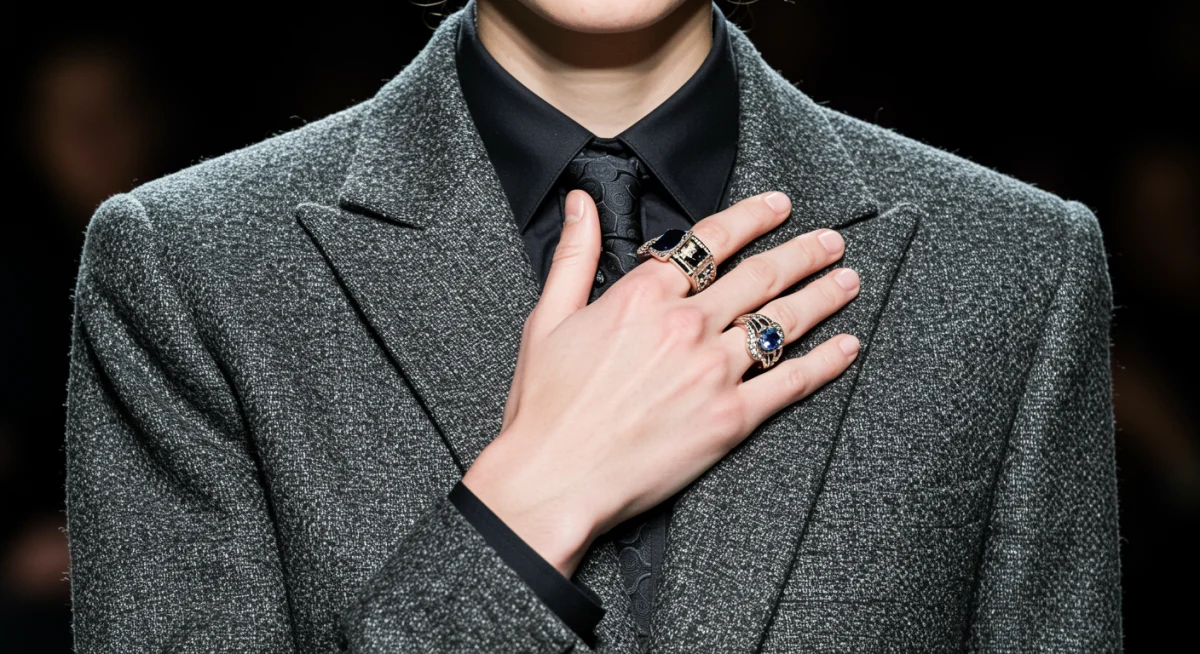 Model showcasing neo-vintage blazer with futuristic details