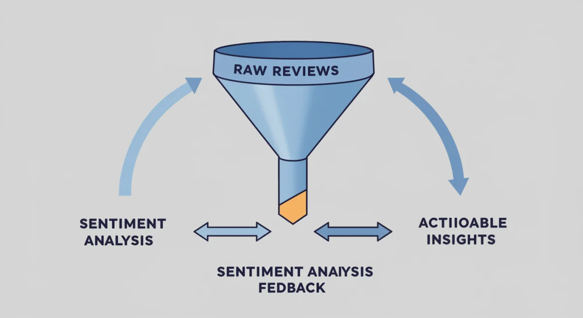 Diagram showing the process of extracting actionable insights from customer reviews