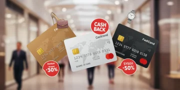 Illustration of three credit cards offering 5% cash back on fashion purchases in 2026.
