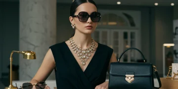 Woman confidently wearing a statement necklace and other stylish accessories in 2025