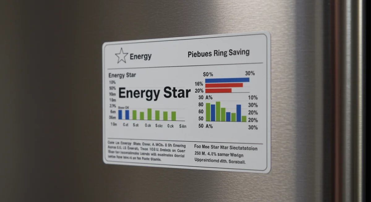 Close-up of an Energy Star label on a refrigerator indicating energy efficiency