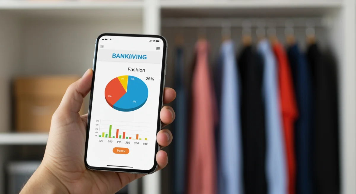 Mobile banking app showing fashion spending insights and budget management.