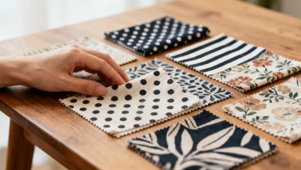 Fabric swatches showcasing diverse patterns for mixing