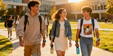 College students in 2026 back-to-school outfits under $300, walking on campus.