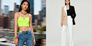 Micro-trends versus macro-trends in 2026 fashion, depicting fleeting styles against enduring elegance.