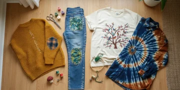 DIY fashion hacks for extending clothing life in 2026, featuring patched jeans and embroidered shirts.