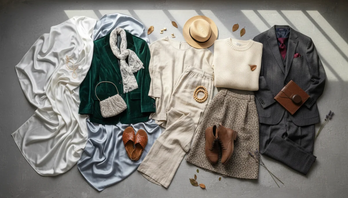 Variety of fabrics and textures suitable for different dress codes and seasons.