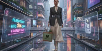 Woman demonstrating smart fashion shopping in 2026, saving money