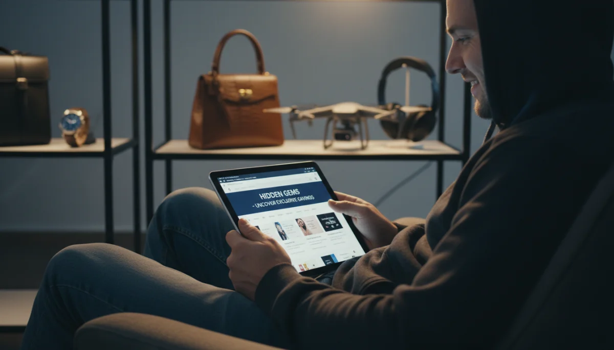 Person finding hidden online deals for premium brands