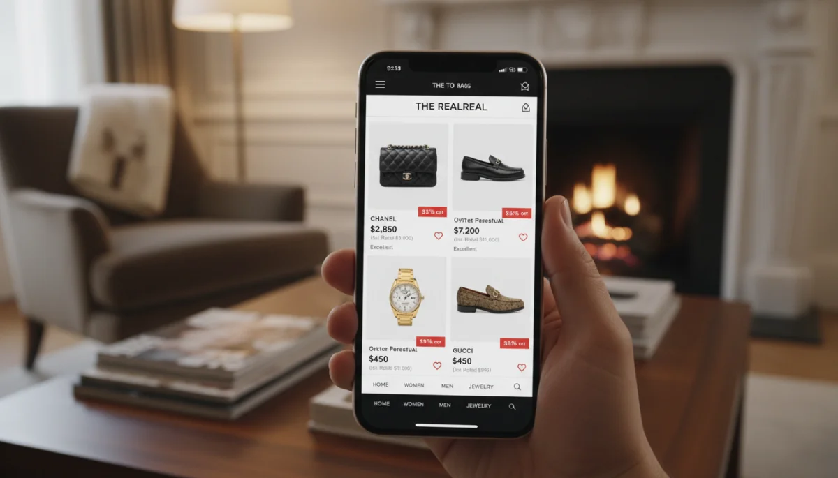 Online luxury resale platform displaying discounted designer items
