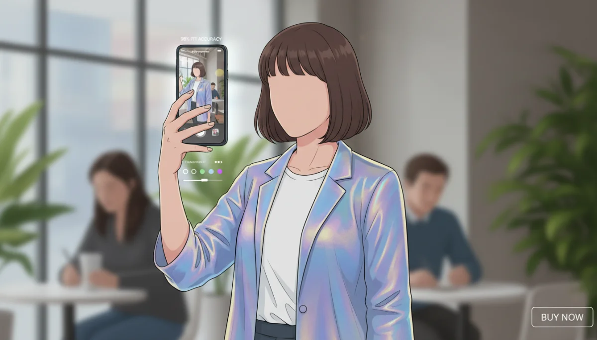 User trying on virtual clothes with augmented reality fashion app
